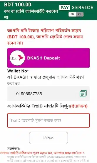 Follow the instructions for the selected method and complete the transaction.